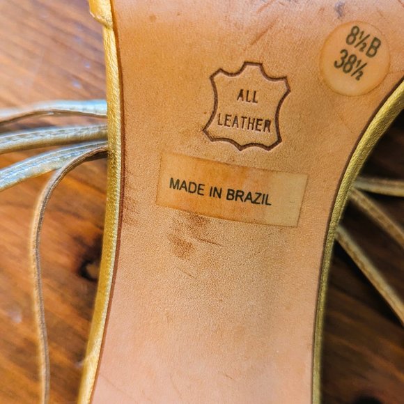 BCBG MAXAZRIA metallic gold ankle strap heeled sandals Size 8.5 - Picture 10 of 10